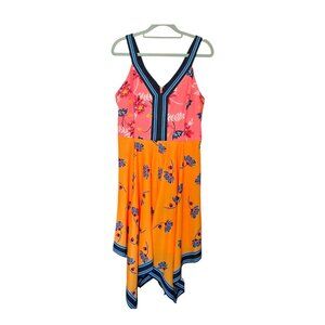 Guess Floral Bright Colorblock Handkerchief Hem Knee Length Dress Size 8